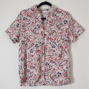 Vera Bradley Pink Prairie Paisley Floral Cotton Button Down Pajama Top Size S